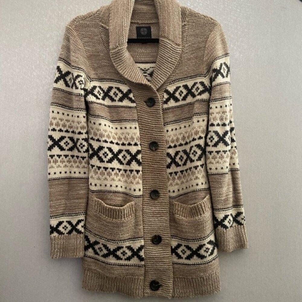 Sansara Wool Blend Fair Isle Chunky Knit Nordic Sweater Cardigan Sz S